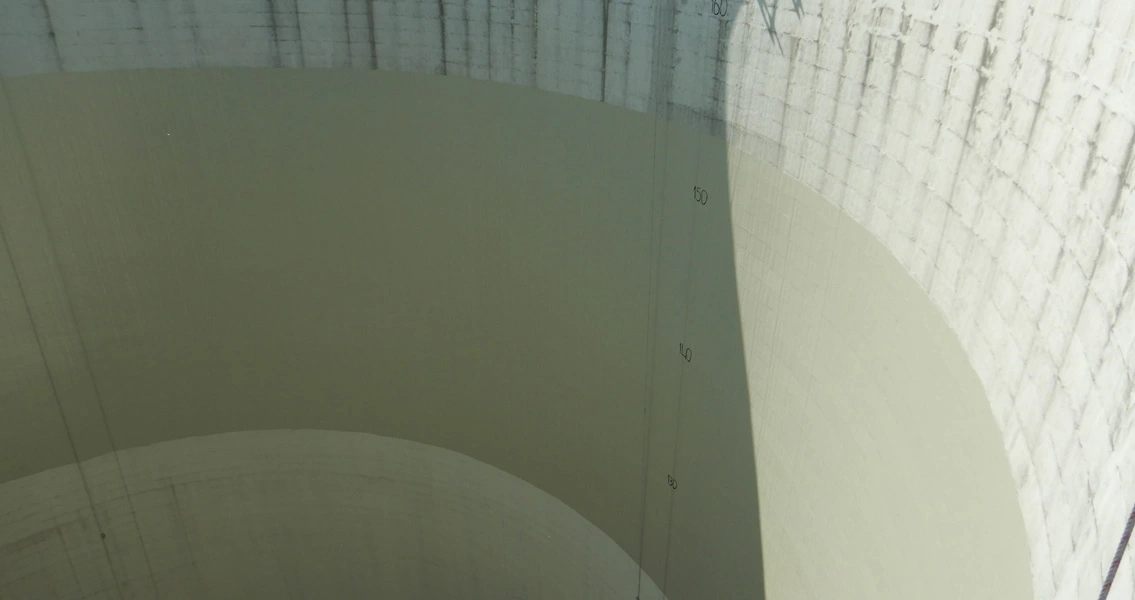 View of the refurbished inner shells of one cooling tower at Lippendorf power station